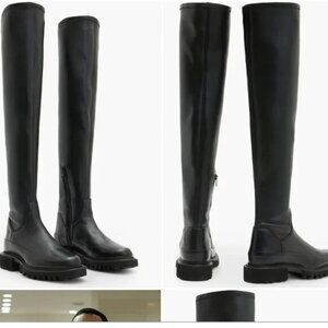 ALLSAINTS Leona Over the Knee Leather Boot in Black